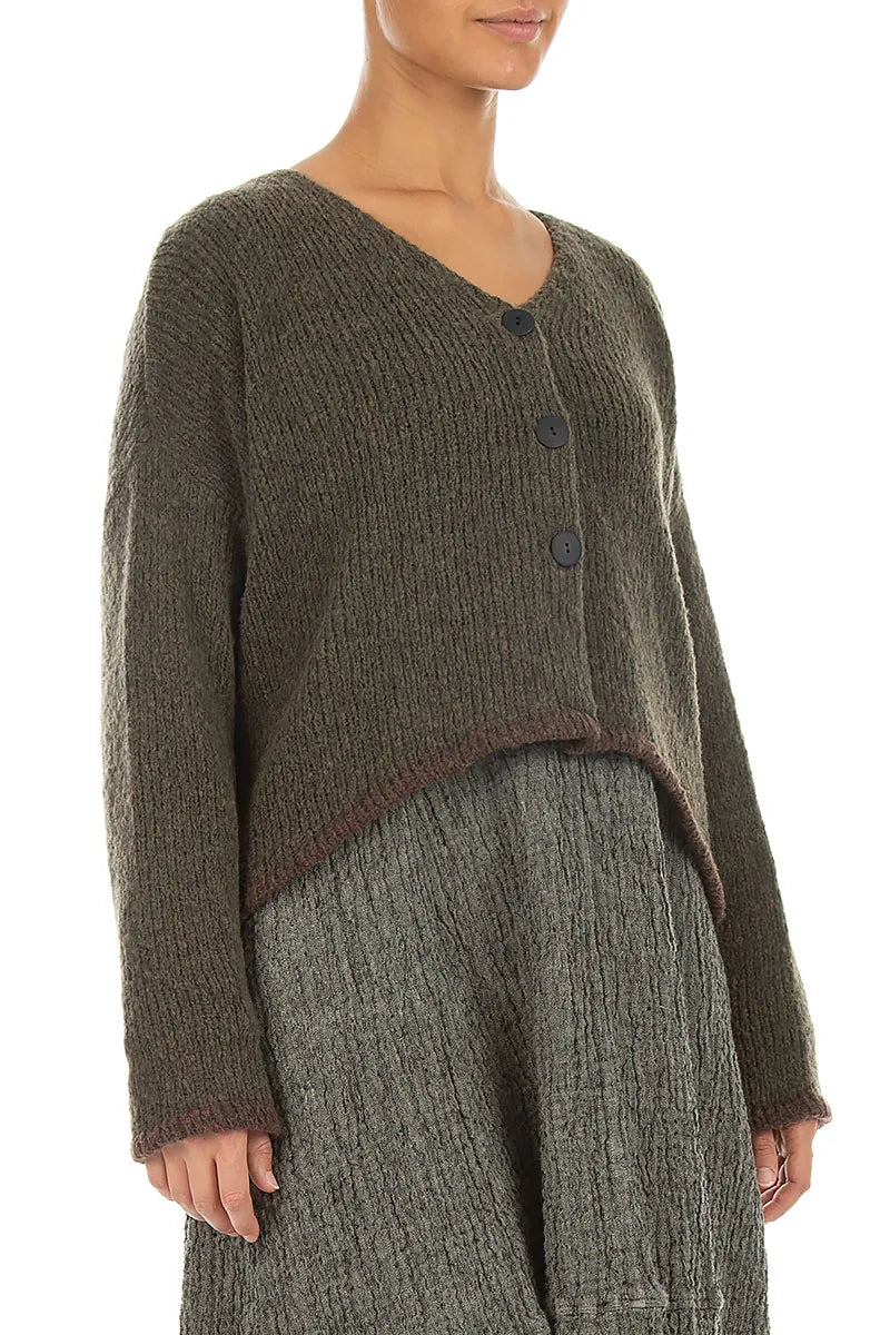 Longer Back Khaki Wool Cardigan