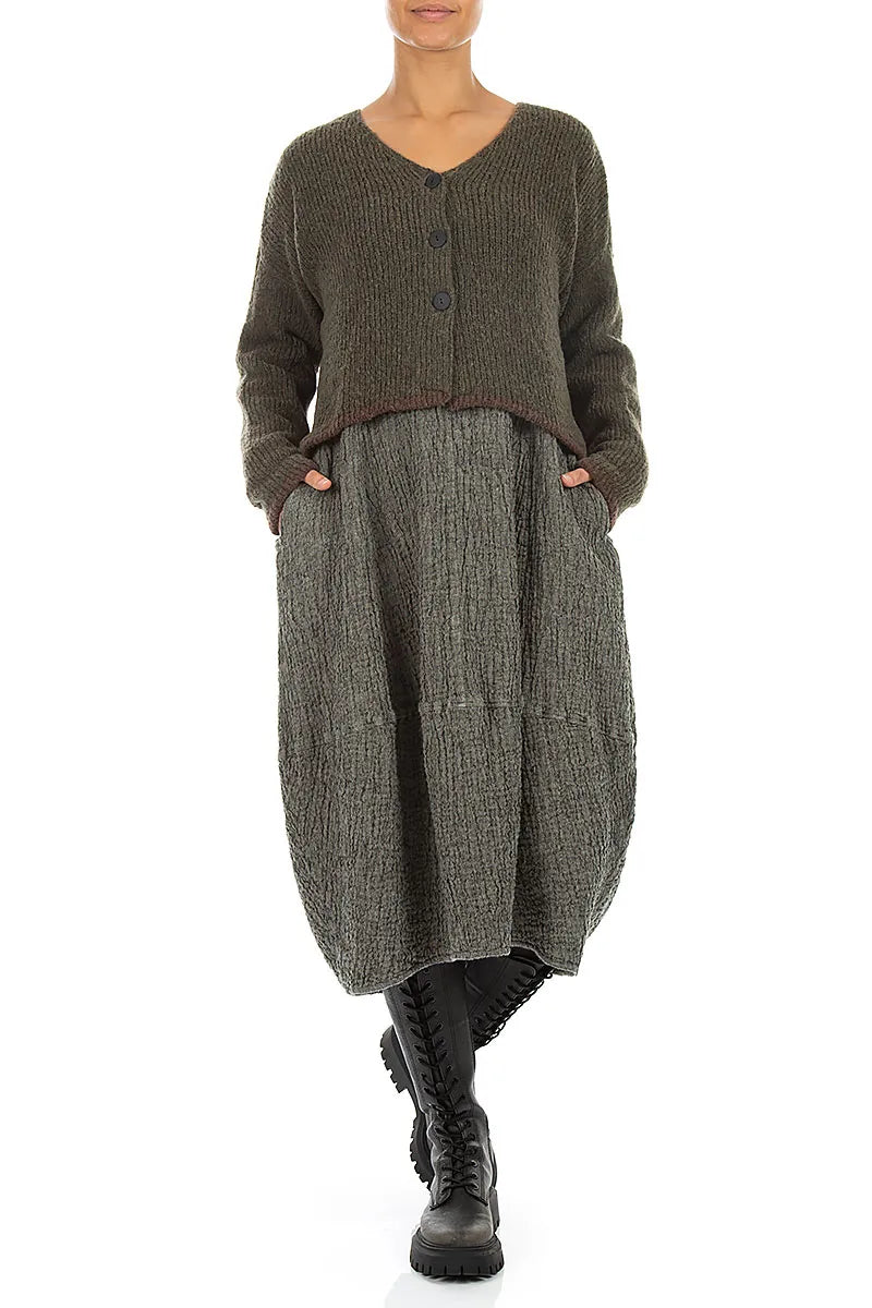 Longer Back Khaki Wool Cardigan
