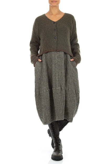 Longer Back Khaki Wool Cardigan