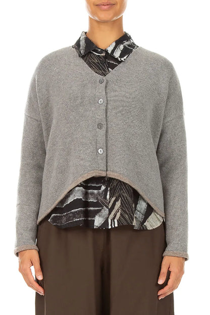 Longer Back Light Grey Cashmere Cardigan