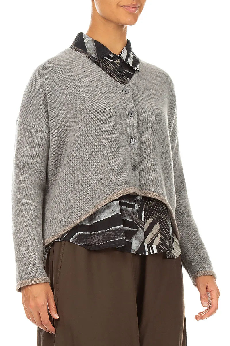 Longer Back Light Grey Cashmere Cardigan 3