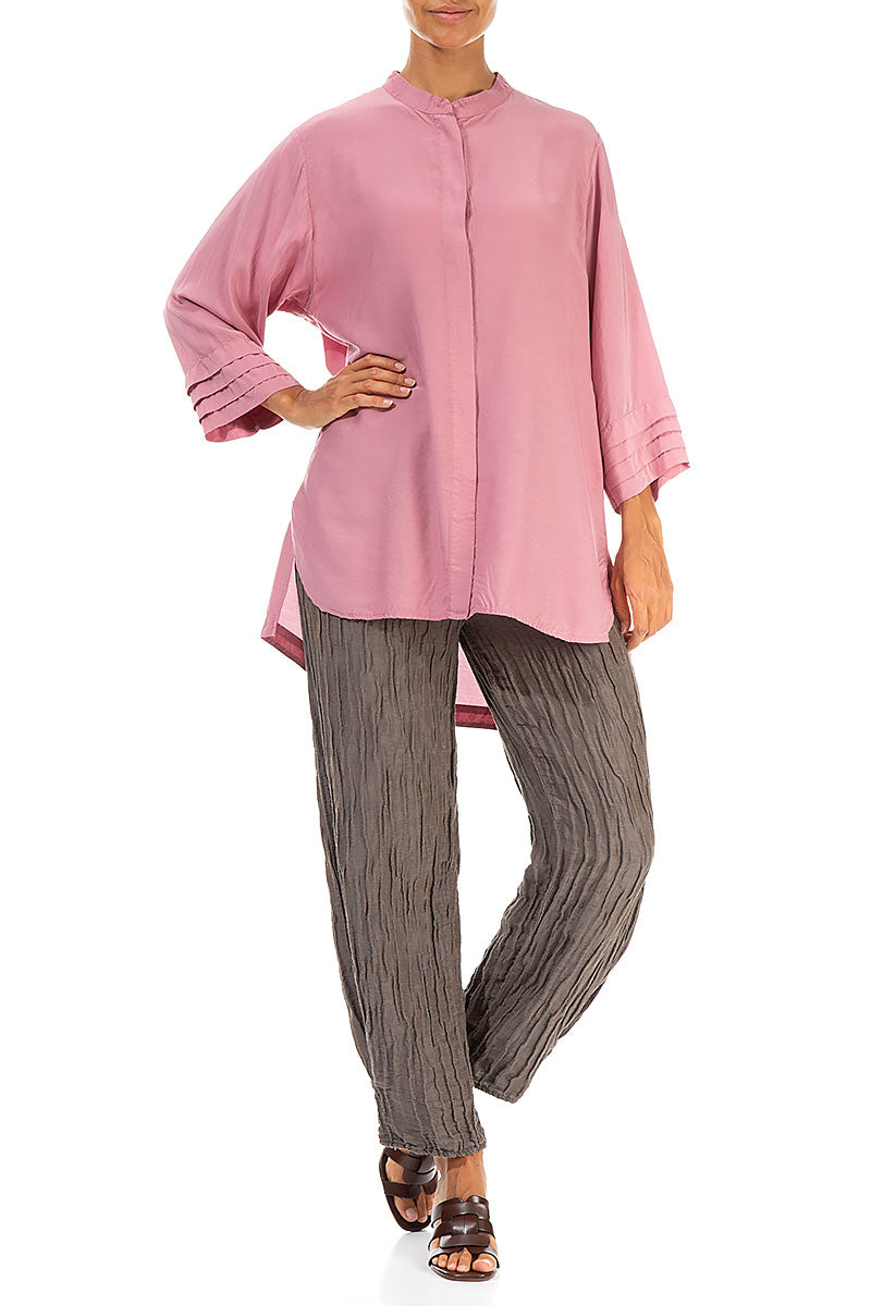 Longer Back Mauve Taupe Silk Bamboo Shirt 4