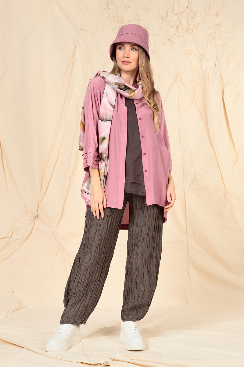 Longer Back Mauve Taupe Silk Bamboo Shirt 1