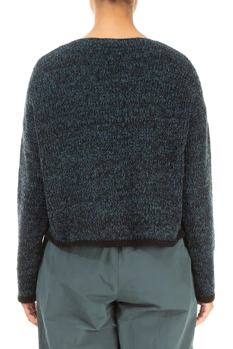 Longer Back Mélange Dark Teal Wool Cardigan
