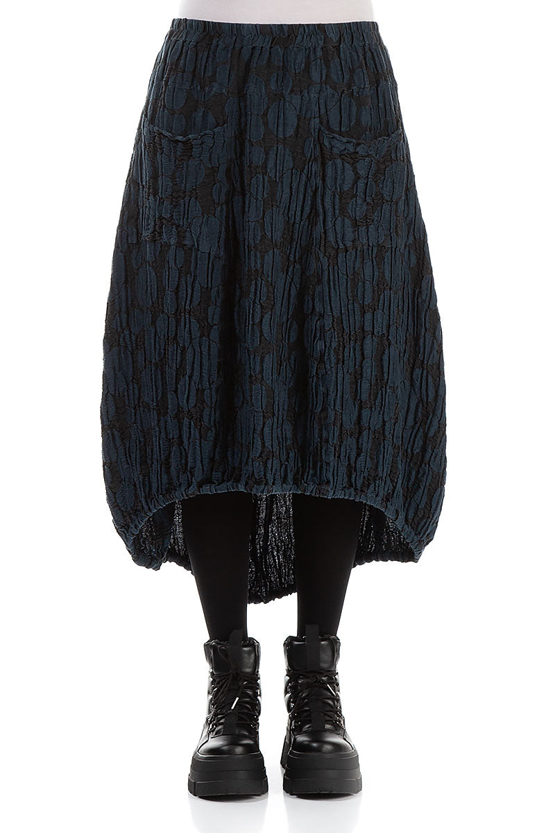 Longer Back Midnight Blue Circle Silk Linen Skirt 1