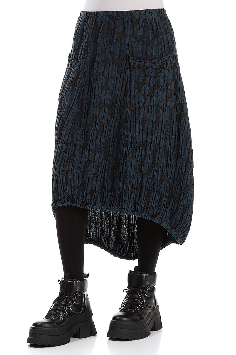 Longer Back Midnight Blue Circle Silk Linen Skirt 3