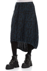 Longer Back Midnight Blue Circle Silk Linen Skirt 3