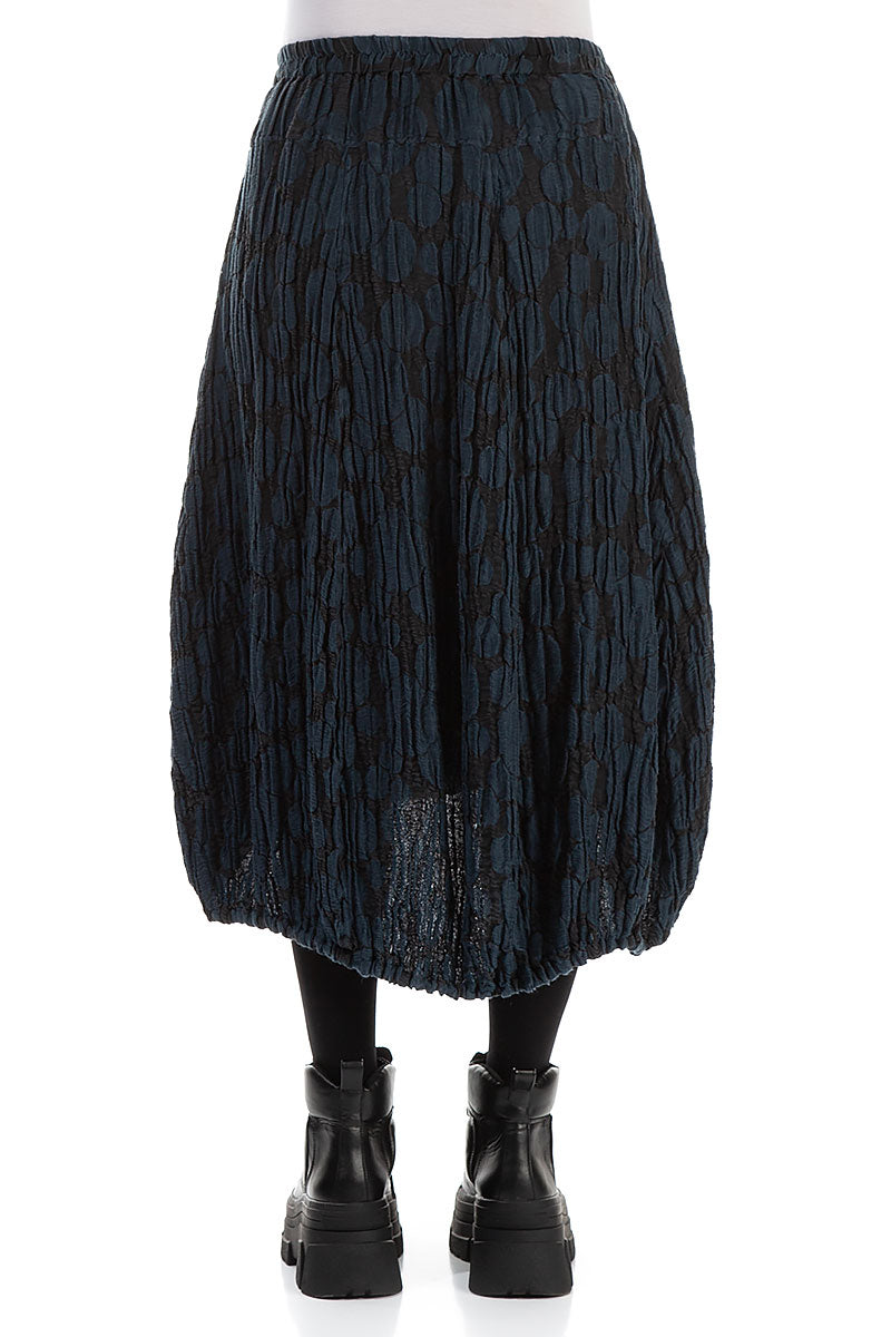Longer Back Midnight Blue Circle Silk Linen Skirt 2