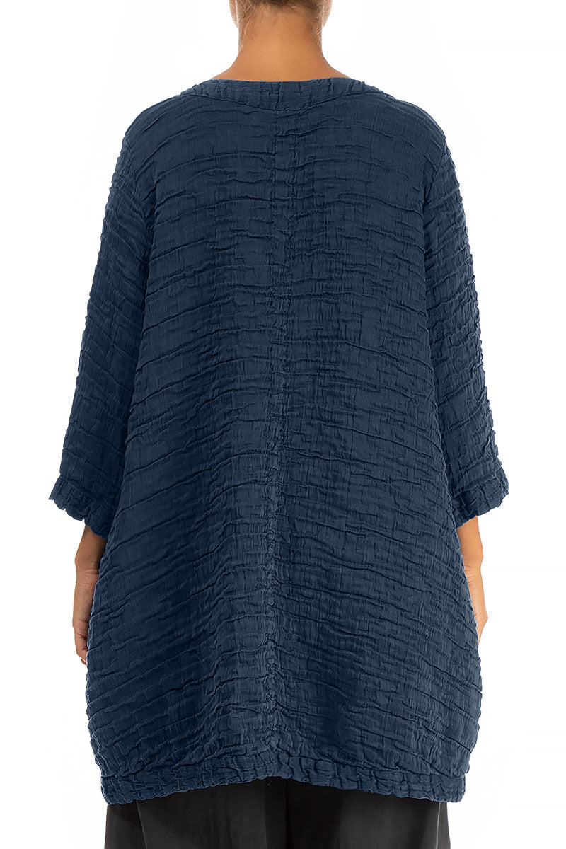 Longer Back Navy Crinkled Silk Tunic 2