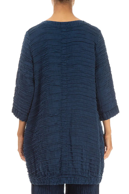 Longer Back Navy Crinkled Silk Tunic 2