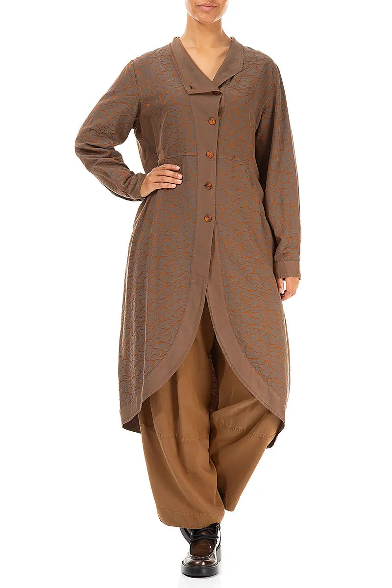 Longer Back Ornamented Aged Copper Silk Cotton Jacket 3