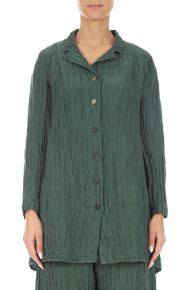 Longer Back Sage Crinkled Silk Linen Jacket