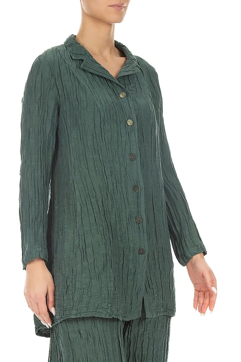 Longer Back Sage Crinkled Silk Linen Jacket