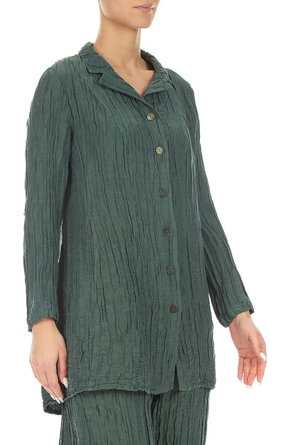 Longer Back Sage Crinkled Silk Linen Jacket