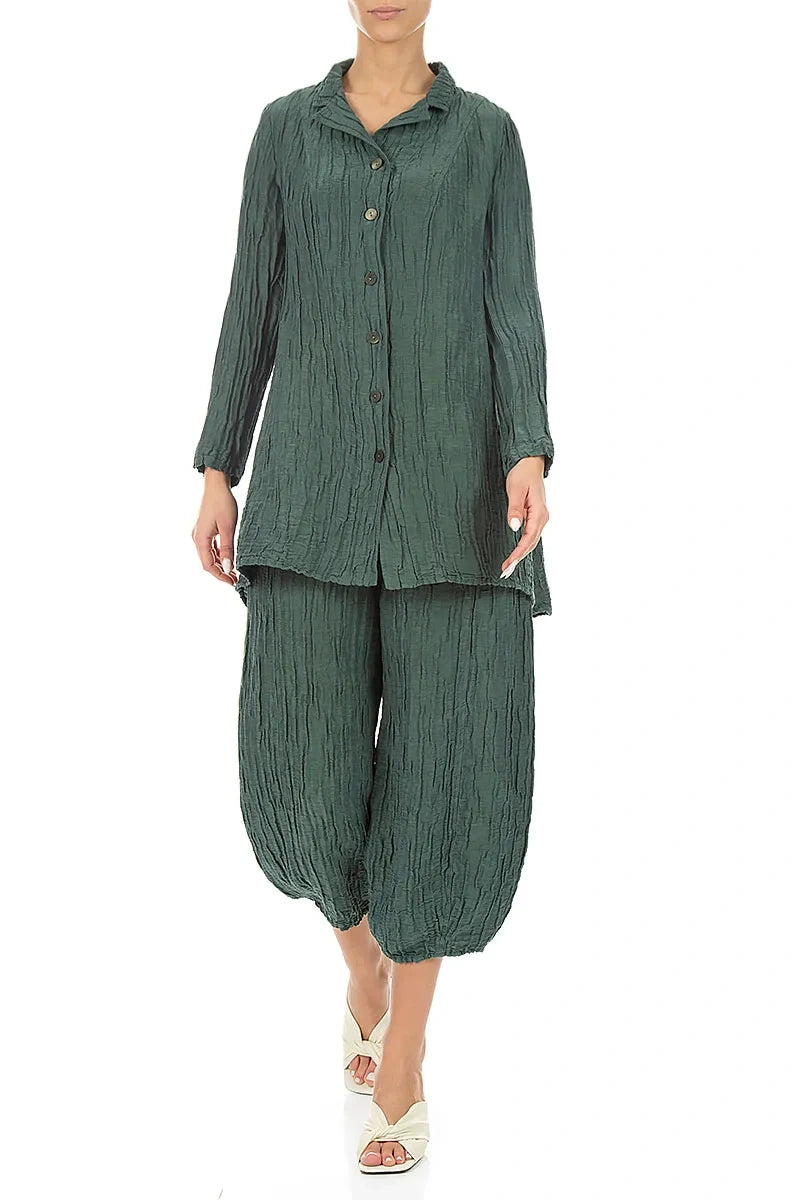 Longer Back Sage Crinkled Silk Linen Jacket