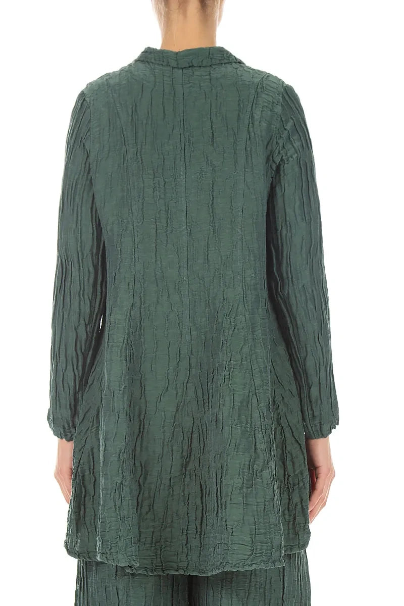 Longer Back Sage Crinkled Silk Linen Jacket