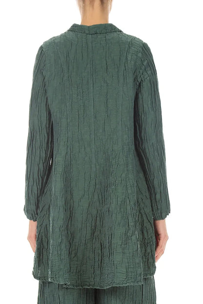 Longer Back Sage Crinkled Silk Linen Jacket