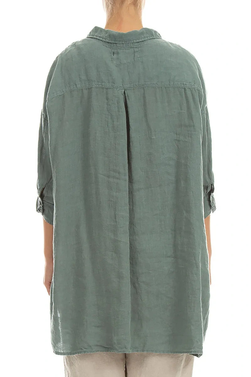 Longer Back Sage Linen Shirt 2