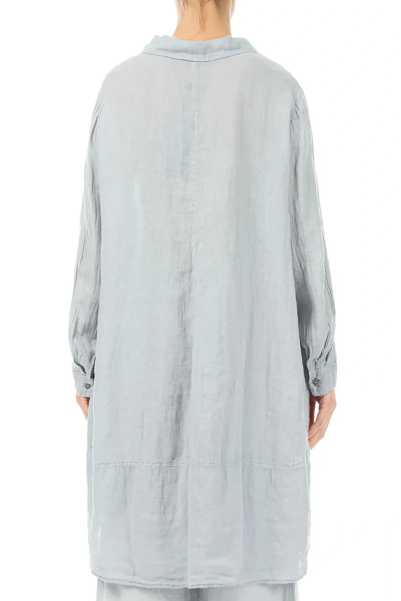 Longer Back Silver Grey Gauze Linen Shirt 2