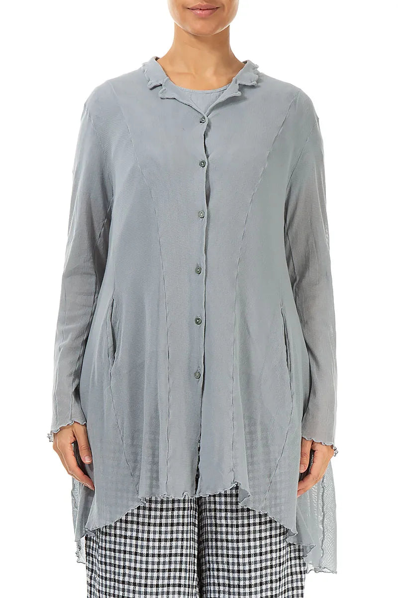 Longer Back Silver Grey Mesh Soft Cotton Jacket 1