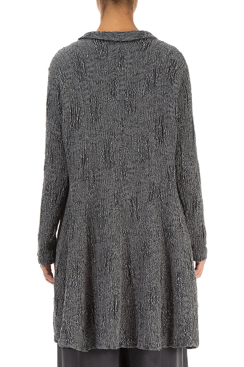 Veste longue en lin et soie texturé argentée à dos nu