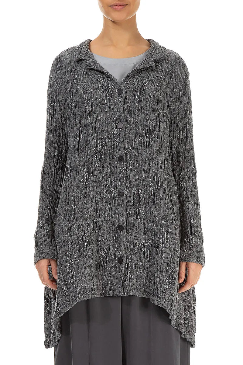 Longer Back Silver Textured Silk Linen Jacket