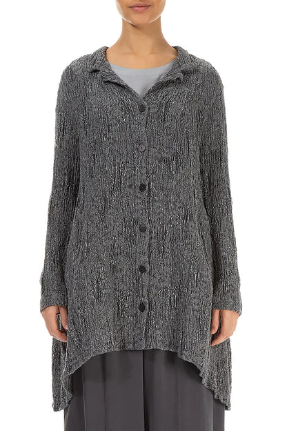 Veste longue en lin et soie texturé argentée à dos nu