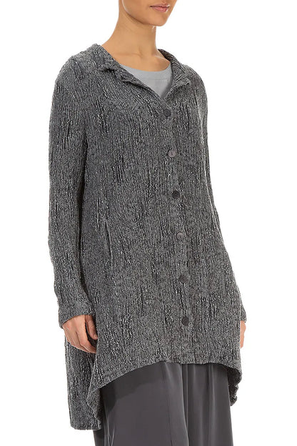 Veste longue en lin et soie texturé argentée à dos nu