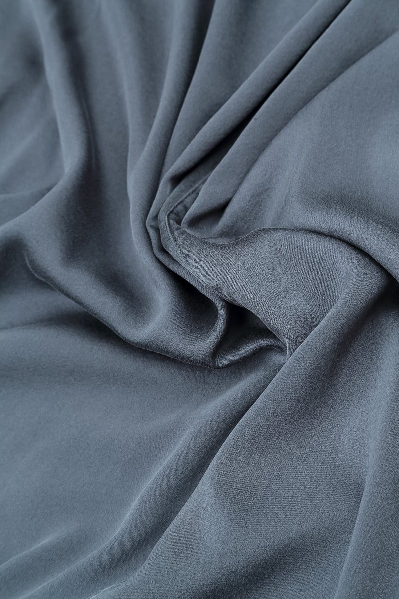 Longer Back Slate Blue Silk Blouse 5