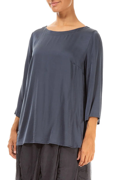 Longer Back Slate Blue Silk Blouse 3