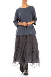 Longer Back Slate Blue Silk Blouse 4