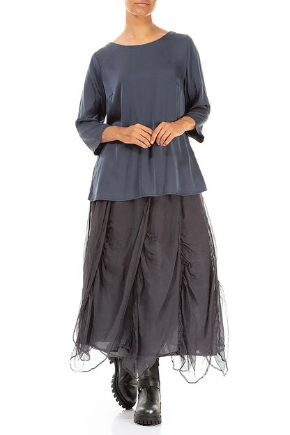 Longer Back Slate Blue Silk Blouse 4