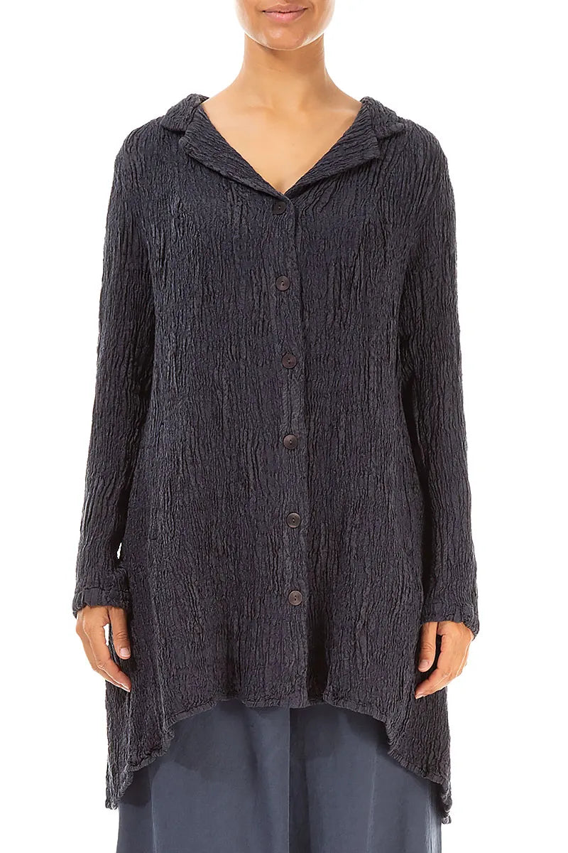 Longer Back Slate Blue Textured Silk Linen Jacket