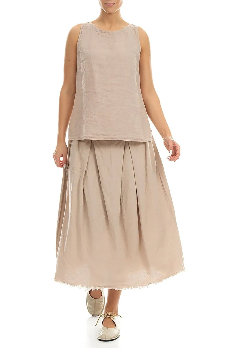 Längeres ärmelloses Leinen-Top in Beige