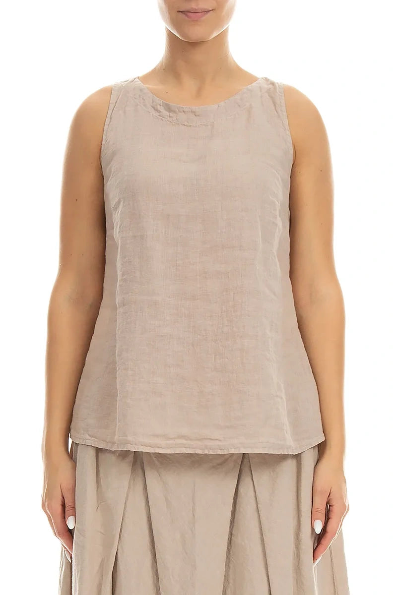 Längeres ärmelloses Leinen-Top in Beige