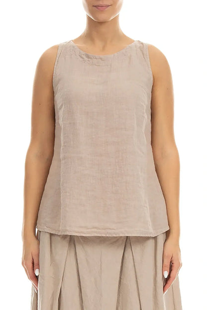 Längeres ärmelloses Leinen-Top in Beige