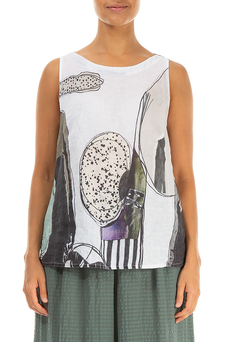 Longer Back Sleeveless Tumbled Stone Linen Top 1