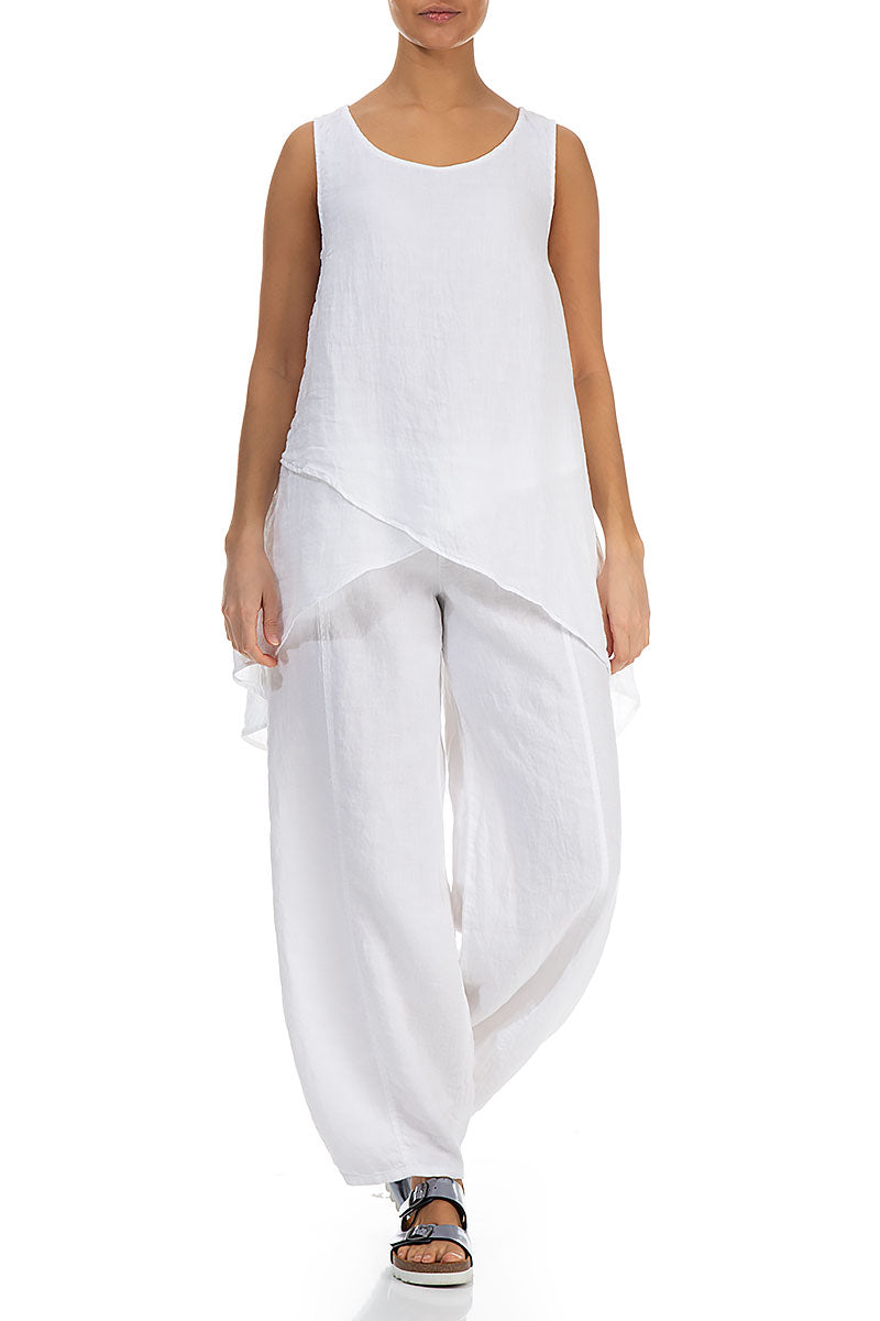 Longer Back Sleeveless White Gauze Linen Blouse 4