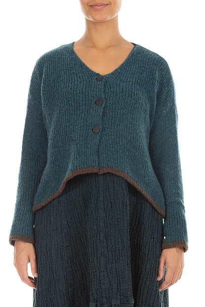 Longer Back Teal Wool Cardigan