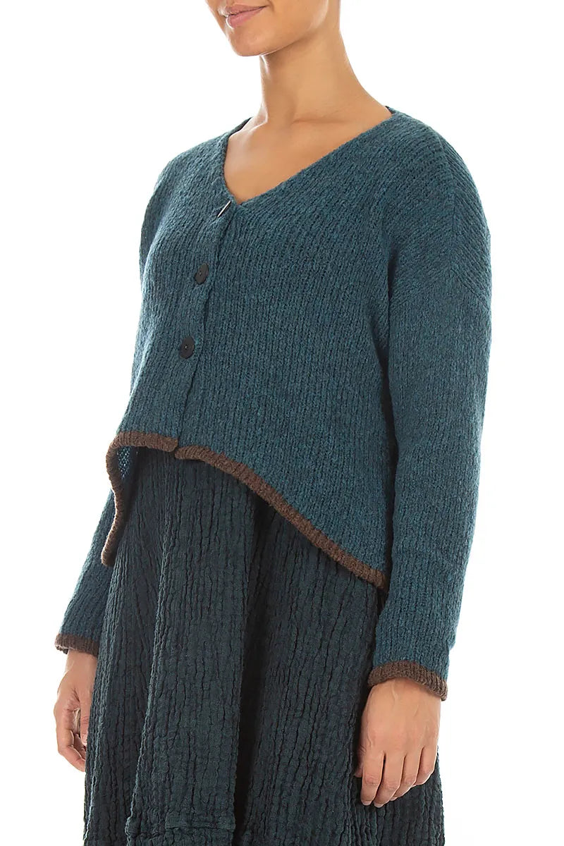 Longer Back Teal Wool Cardigan