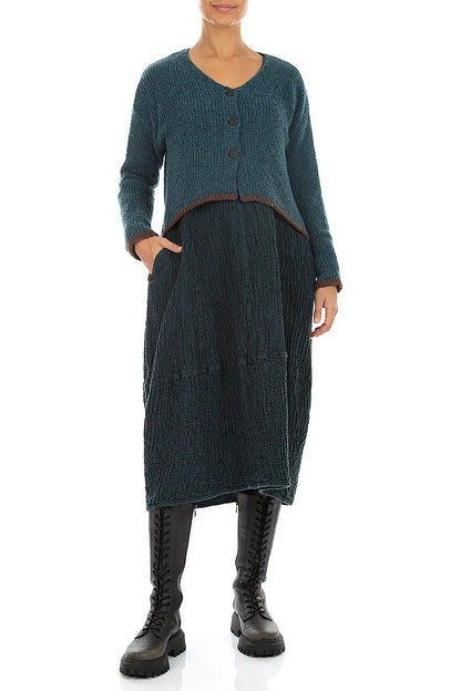 Longer Back Teal Wool Cardigan