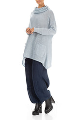 Longer Back Turtleneck Silver Blue Wool Sweater 4