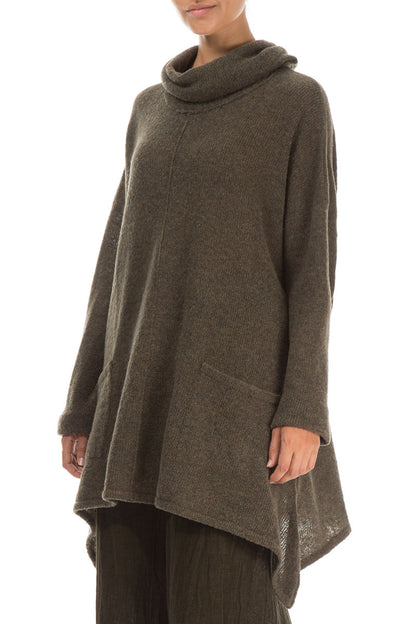Longer Back Turtleneck Khaki Wool Sweater 3