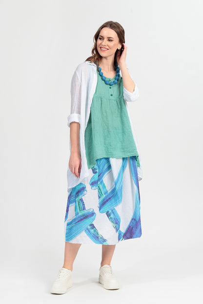 Longer Back White Gauze Linen Shirt