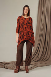 Longer Edge Burnt Orange Paintwave Silk Viscose Tunic 6