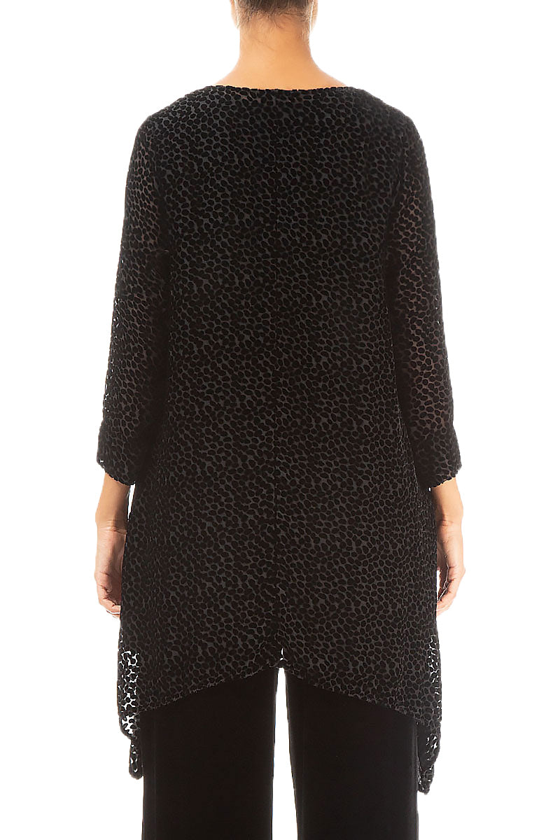 Longer Edge Devoré Dot Black Silk Velvet Tunic 2