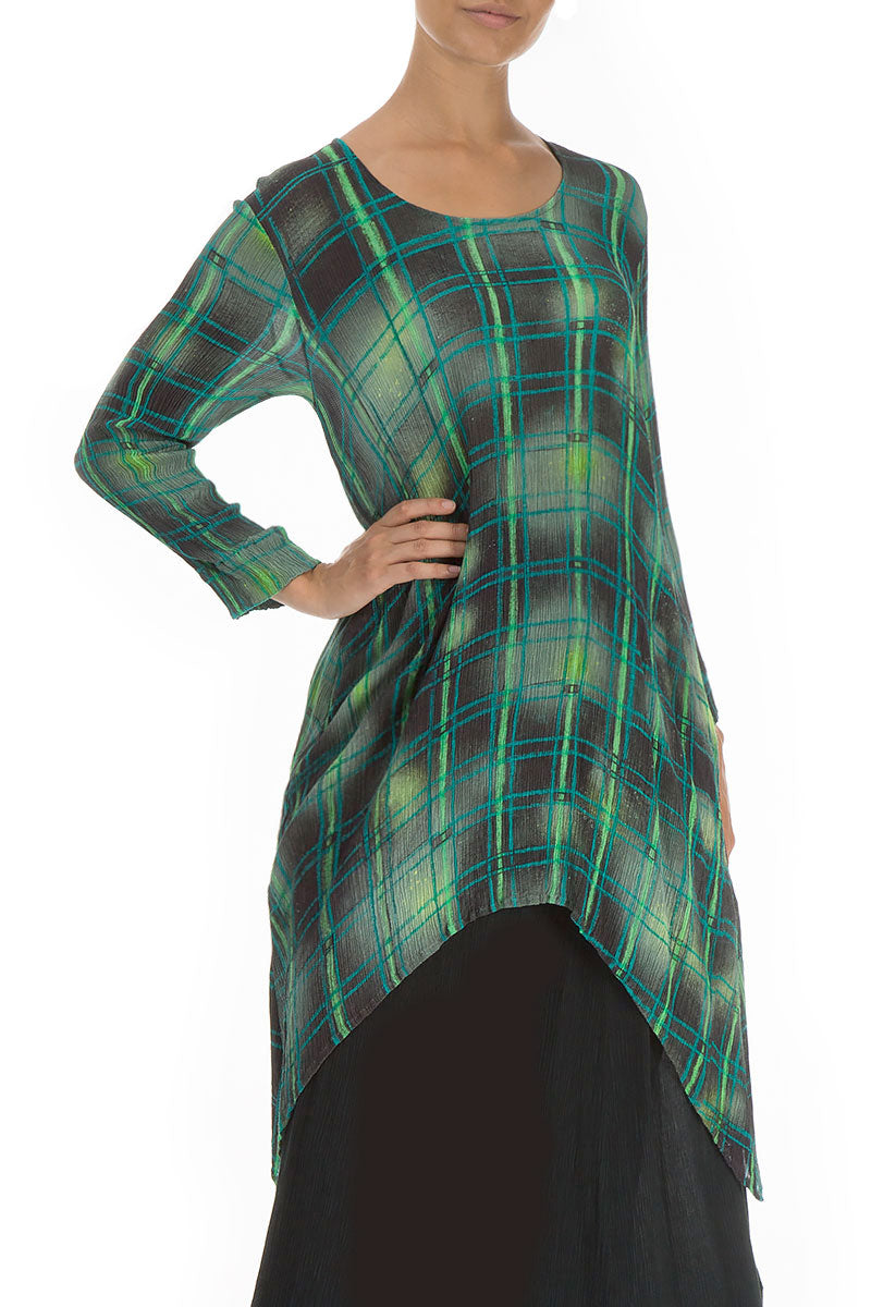 Longer Edge Emerald Grid Silk Viscose Tunic
