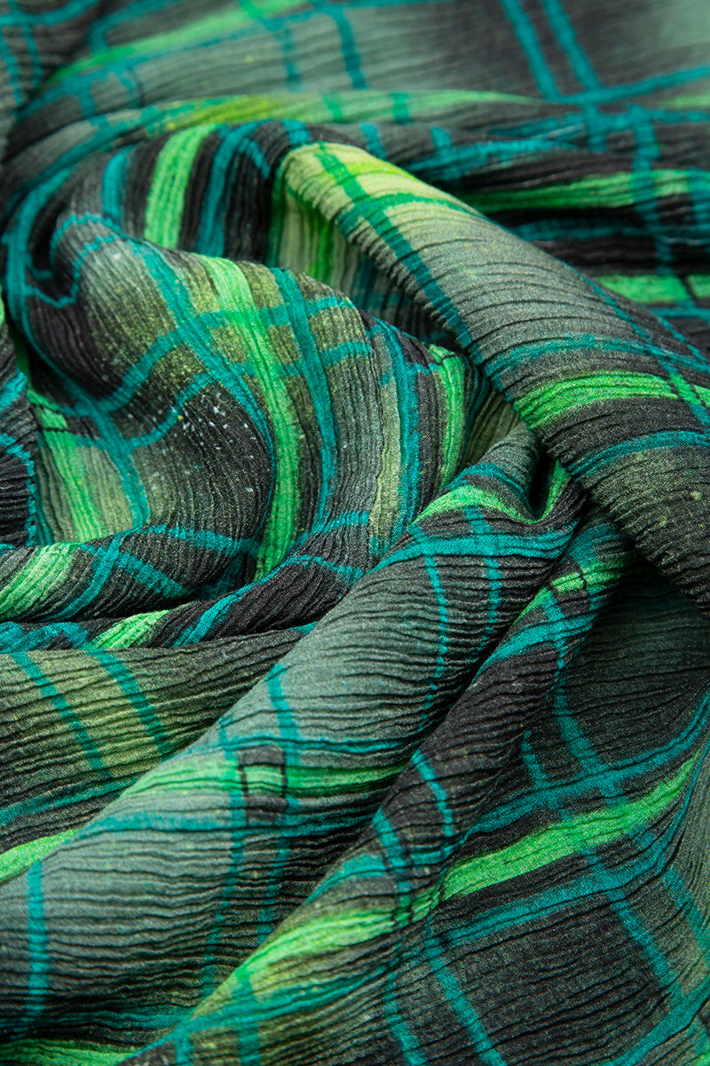 Longer Edge Emerald Grid Silk Viscose Tunic