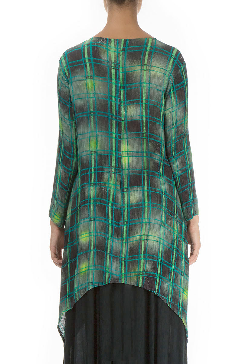 Longer Edge Emerald Grid Silk Viscose Tunic