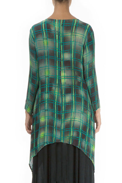 Longer Edge Emerald Grid Silk Viscose Tunic